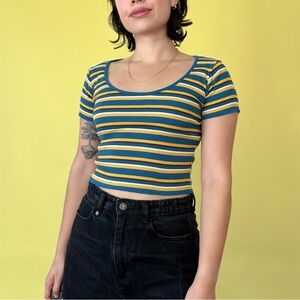 Striped Scoop Neck Crop Top